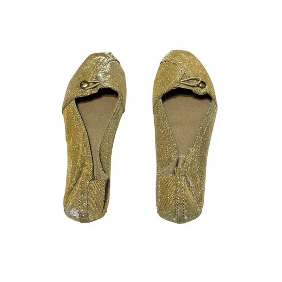 Faded Glory Gold Glitter Ballet Flats With Elastic Strap & Button Detail - Picture 6 of 12